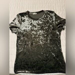 Free People Shimmering Charcoal Gray Velvet Tee